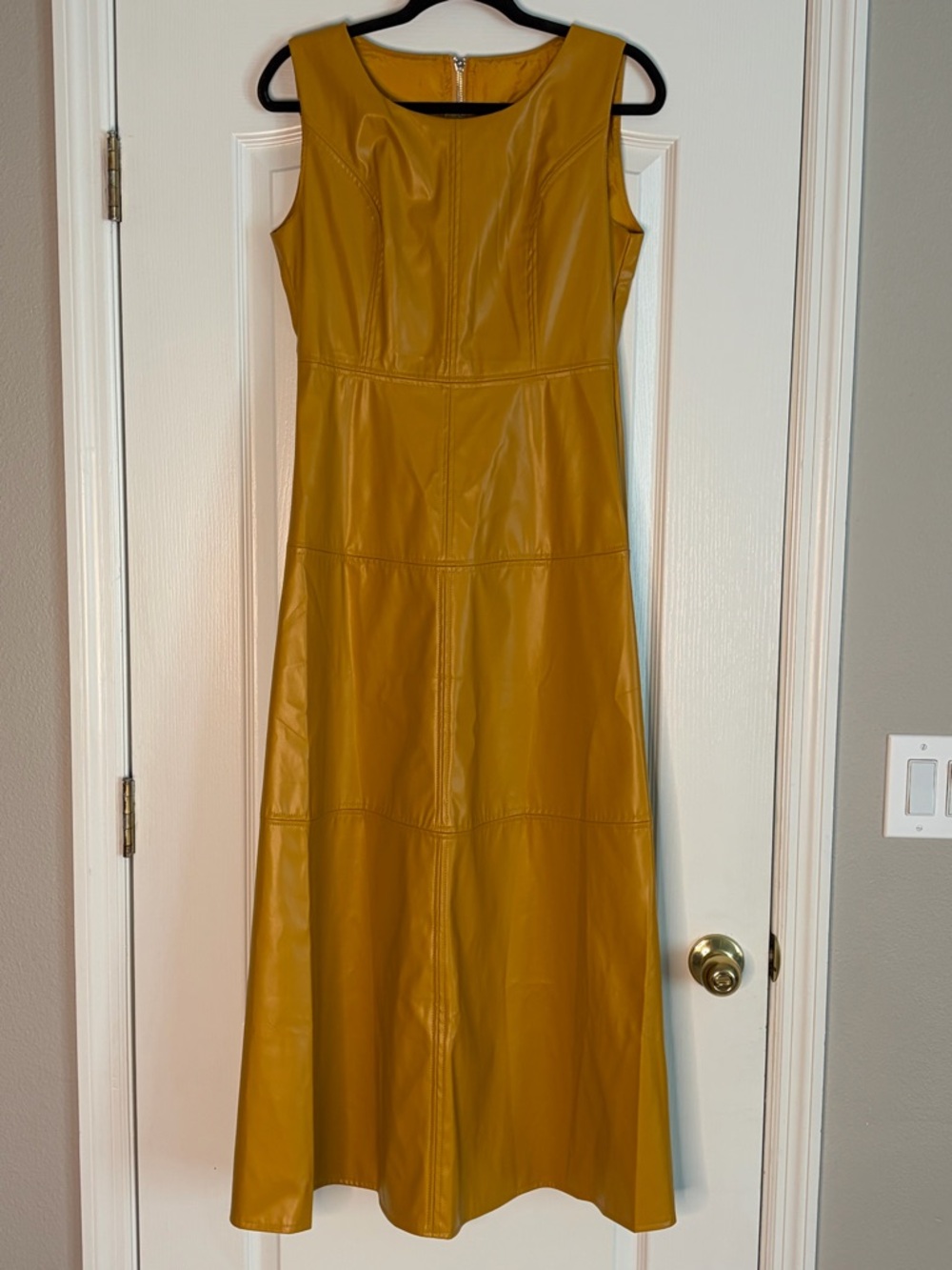 Sleeveless Mustard Faux-Leather Midi Dress